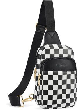 〽️Women's Check Black Leather Fanny Travel Purse Quilted Sling Crossbody Bags